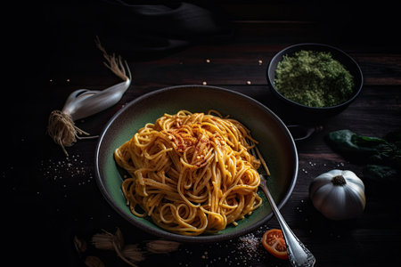 Spaghetti in a bowl. Close up. Generative AIの素材