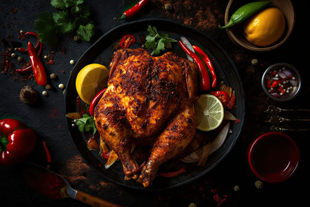 Piri piri chicken on a table. Generative AIの素材
