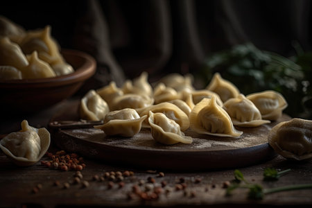 Pierogi filled dumplings. Studio Shot. Generative AIの素材