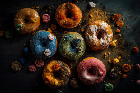 American donuts on a table. Studio Shot. Generative AIの素材