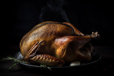 Roasted turkey on a black background. Studio shot. Generative AIの素材