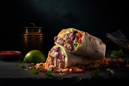 Beef Burrito. Studio Shot. Generative AIの素材