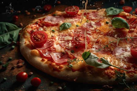 Pizza on a table. Studio Shot. Generative AIの素材