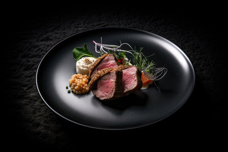 Sous vide lamb dish. Studio Shot. Generative AIの素材