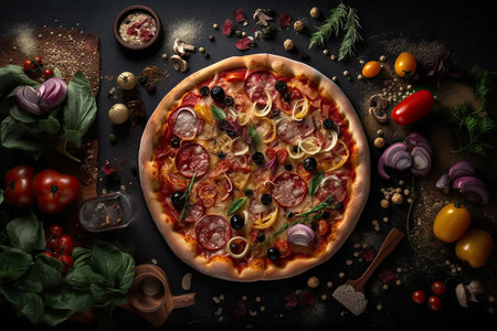 Pizza on a table. Studio Shot. Generative AIの素材