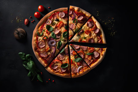 Pizza on a table. Studio Shot. Generative AIの素材