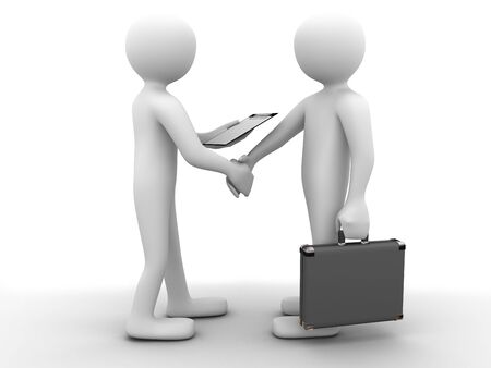 3d partners sealing a deal with a handshakeの写真素材