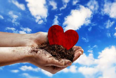 Hands delivering heart redの写真素材