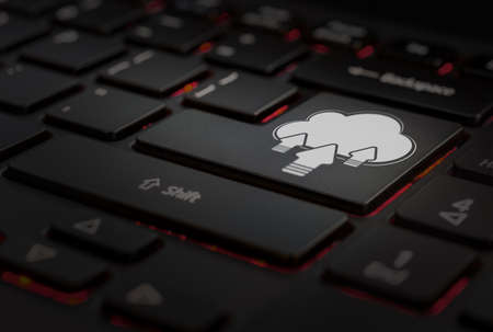 Keyboard pc black, whit icon cloud storage, uploading