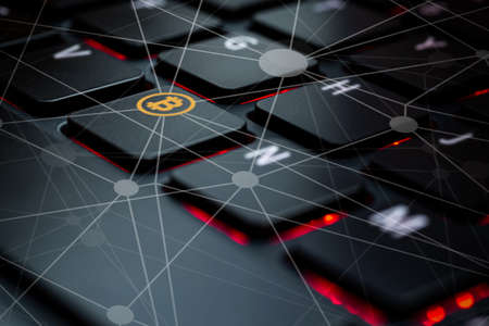 Keyboard computer, bitcoin yellowの写真素材