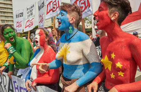 Buenos Aires, CABA, Argentina - November 30, 2018: G20 summit protest street, Buenos Aires.のeditorial素材