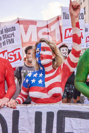 Buenos Aires, CABA, Argentina - November 30, 2018: G20 summit protest street, Buenos Aires.のeditorial素材