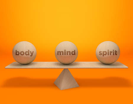 3d spirit, body, mind, background yellow