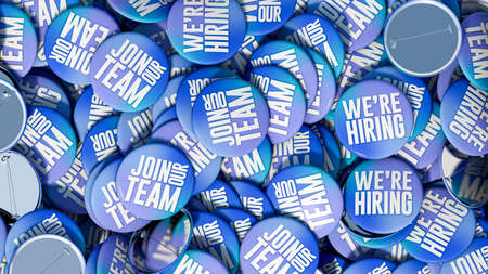 pin button blue join our team. 3d illustration.の写真素材