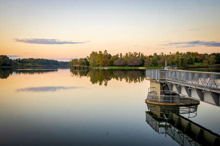 Lake Gebart (Gebarti-to) in autumn in Zalaegerszeg, Hungaryの写真素材