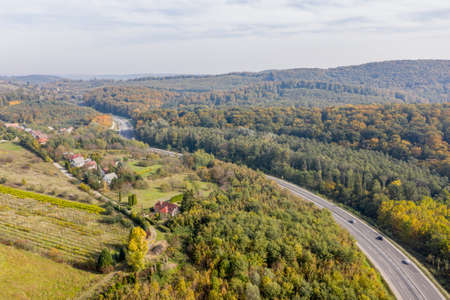 Drone photo of the road leading to City Zalaegerszeg from West, Hungaryの写真素材