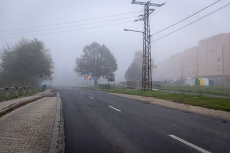 Foggy autumn morning in City Zalaegerszeg, Hungaryの写真素材
