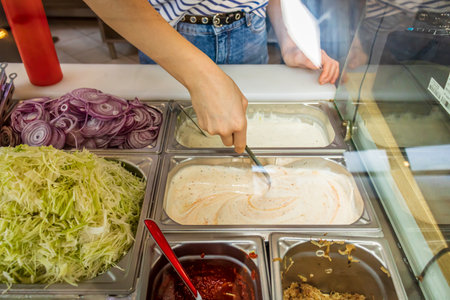 Vegetable counter at a local pizza and gyros restaurant