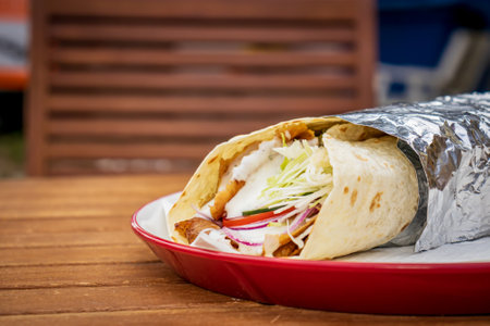 Durum Kebab in a local pizza and gyros restaurantの写真素材