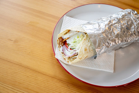 Durum Kebab in a local pizza and gyros restaurantの写真素材