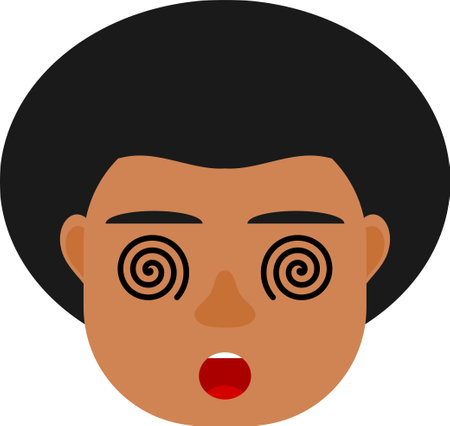 Cute black boy confused. Black boy avatar. Black boy emoji.のイラスト素材