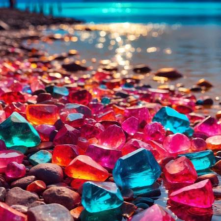 Colorful crystals on the shore.の素材