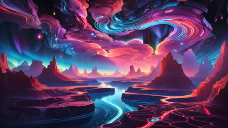 Fantasy landscape. Mountain and river.の素材