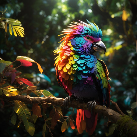 Colorful bird sitting on a branch in the tropical forest.の素材