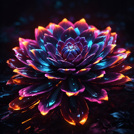 Beautiful dark purple chrysanthemum flower in neon lightの素材