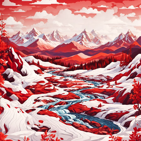 Abstract Red Landscape in Vector Art.の素材
