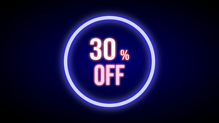 30 percent off sign. Vector illustration. Neon signboard.の写真素材