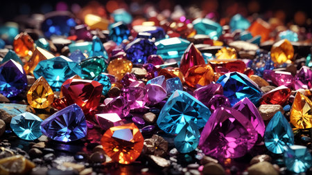 Colorful gems background, close up. Jewelry background.の素材