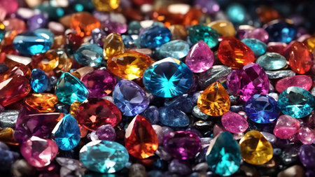 Colorful gems background, close up. Jewelry background.の素材