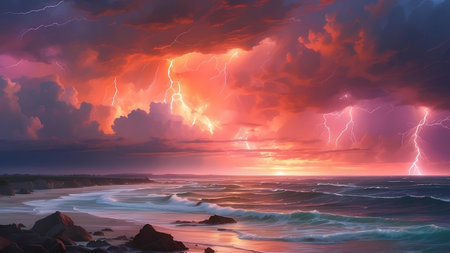 Thunderstorm over the sea.の素材