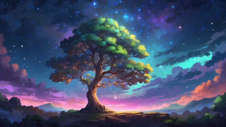 Fantasy landscape with a tree.の素材