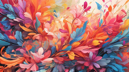 Abstract floral background with colorful flowers and leaves.の素材