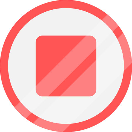 Red stop icon. Metallic stop icon.