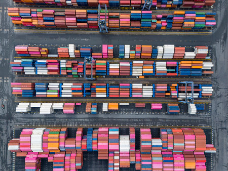 Many cargo containers loaded at a port