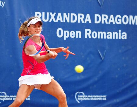 BUCHAREST - August 1: Czech Zuzana Ondraskova in action during the finals of the $75,000 ITF / WTA tournament のeditorial素材