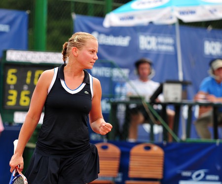BUCHAREST - August 1: Australian Jelena Dokic reacts during the finals of the $75,000 ITF / WTA tournament のeditorial素材