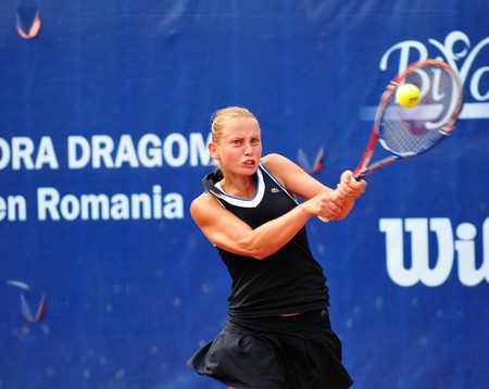 BUCHAREST - August 1: Australian Jelena Dokic in action during the finals of the $75,000 ITF / WTA tournament のeditorial素材