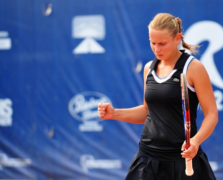 BUCHAREST - August 1: Australian Jelena Dokic reacts during the finals of the $75,000 ITF / WTA tournament のeditorial素材