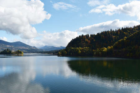 View of Colibita lake in Carpathian mountains in Romania,Transylvania, Bistrita Nasaud county.の写真素材
