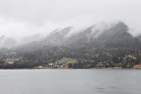 View of Colibita lake on a cloudy day, in Carpathian mountains in Romania,Transylvania, Bistrita...