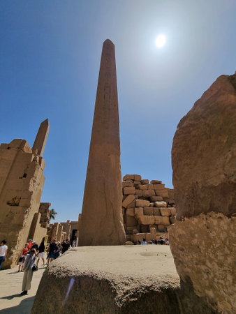 22- March-2022. Ruins and obelisk at the Karnak Temple in Luxor, Egypt.のeditorial素材