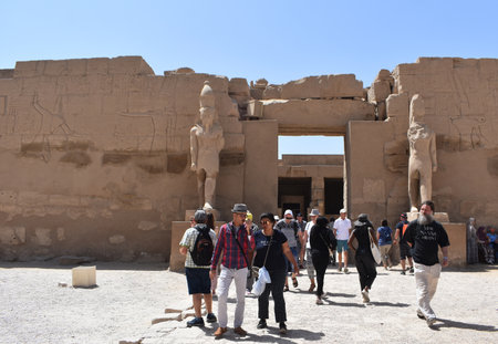 22- March-2022. Visitors to the Karnak Temple or Temple of Amun Re, in Luxor, Egypt.のeditorial素材