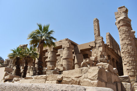 22- March- 2022. Ruins of Karnak temple in Luxor, Egypt, an open air Museum, which comprises a vast mix of decayed temples, chapels, pylons, and other buildings.のeditorial素材