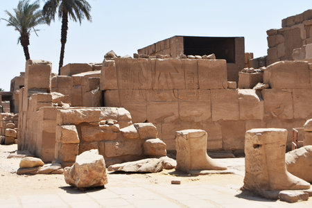 22- March- 2022. View across the ruins of the ancient  Temple of Karnak in Luxor, Egypt.のeditorial素材