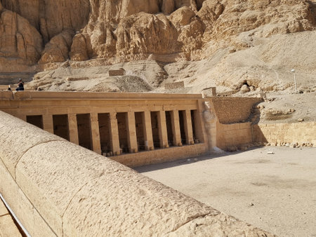 Partial view of the mortuary temple of Queen Hatshepsut in Luxor, Egypt.のeditorial素材
