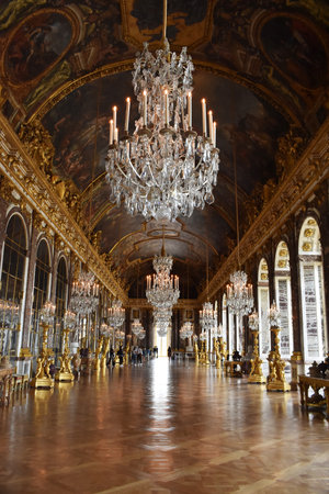 2-September-2020. Interior of the Palace of Versailles, France. The Hall of Mirrors.